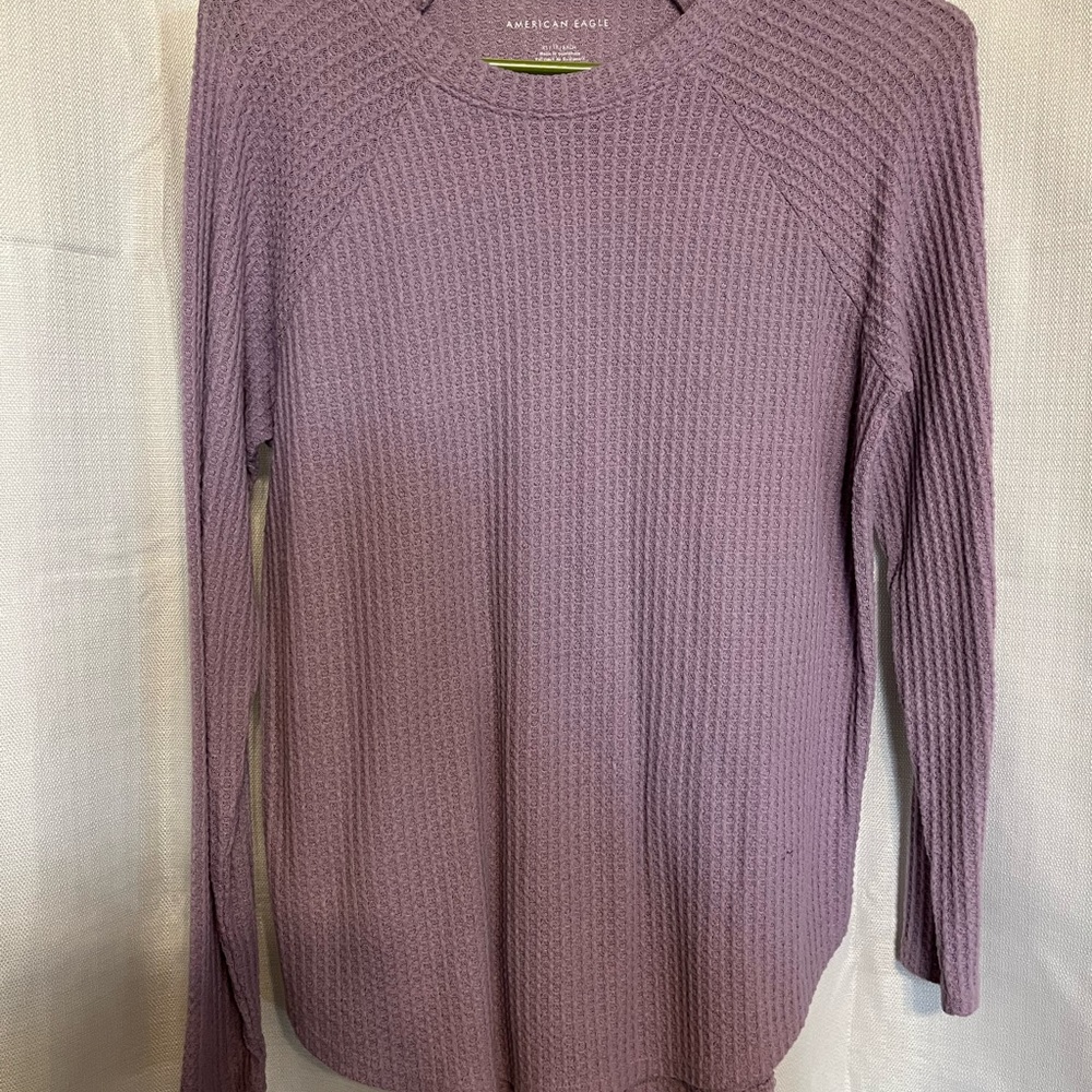 American Eagle Purple Waffle Knit Long Sleeve Top